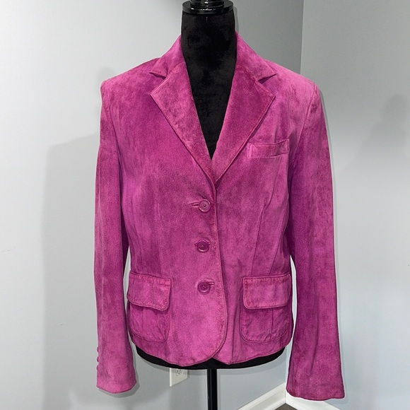 Valerie Stevens suede leather jacket size large fuchsia magenta pink vintage - Picture 1 of 16